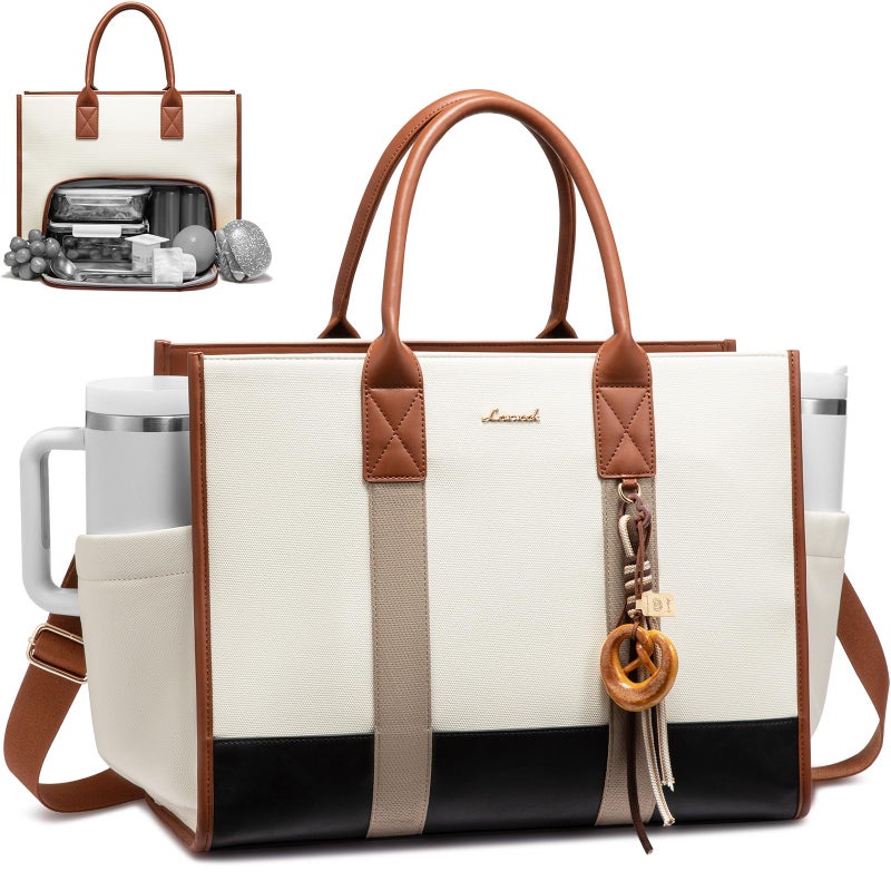 LOVEVOOK Work Tote Bag with Lunch Compartment with Giant Tumbler Holder,17 Inch Waterproof 3 in 1 Lunch Bag Women Men Laptop Bag Purse Tote with Padded Sleeve for Teacher,Nurse,College,Travel,Office - Image 1