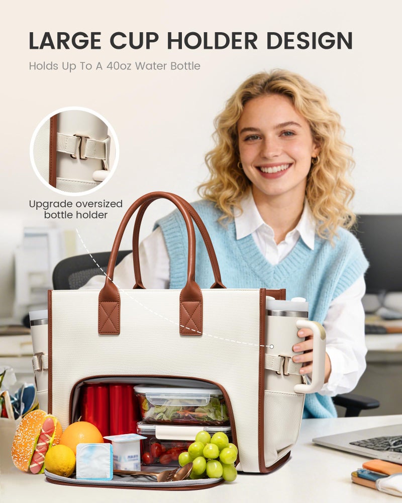 LOVEVOOK Work Tote Bag with Lunch Compartment with Giant Tumbler Holder,17 Inch Waterproof 3 in 1 Lunch Bag Women Men Laptop Bag Purse Tote with Padded Sleeve for Teacher,Nurse,College,Travel,Office - Image 2