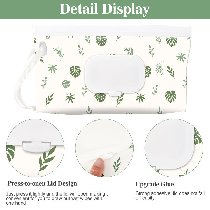 FEBSNOW 2 Pack Baby Wipes Dispenser Holder, Portable Refillable Baby Wet Wipes Pouch Container Reusable Travel Case for Outdoor Hiking, Green Leaves - Image 4