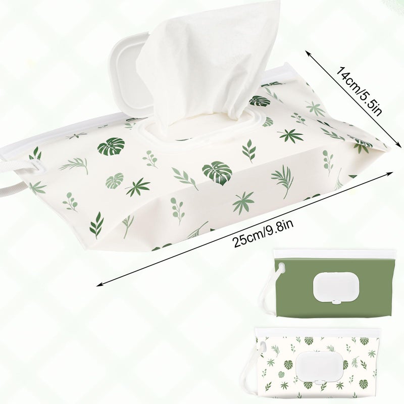 FEBSNOW 2 Pack Baby Wipes Dispenser Holder, Portable Refillable Baby Wet Wipes Pouch Container Reusable Travel Case for Outdoor Hiking, Green Leaves - Image 2