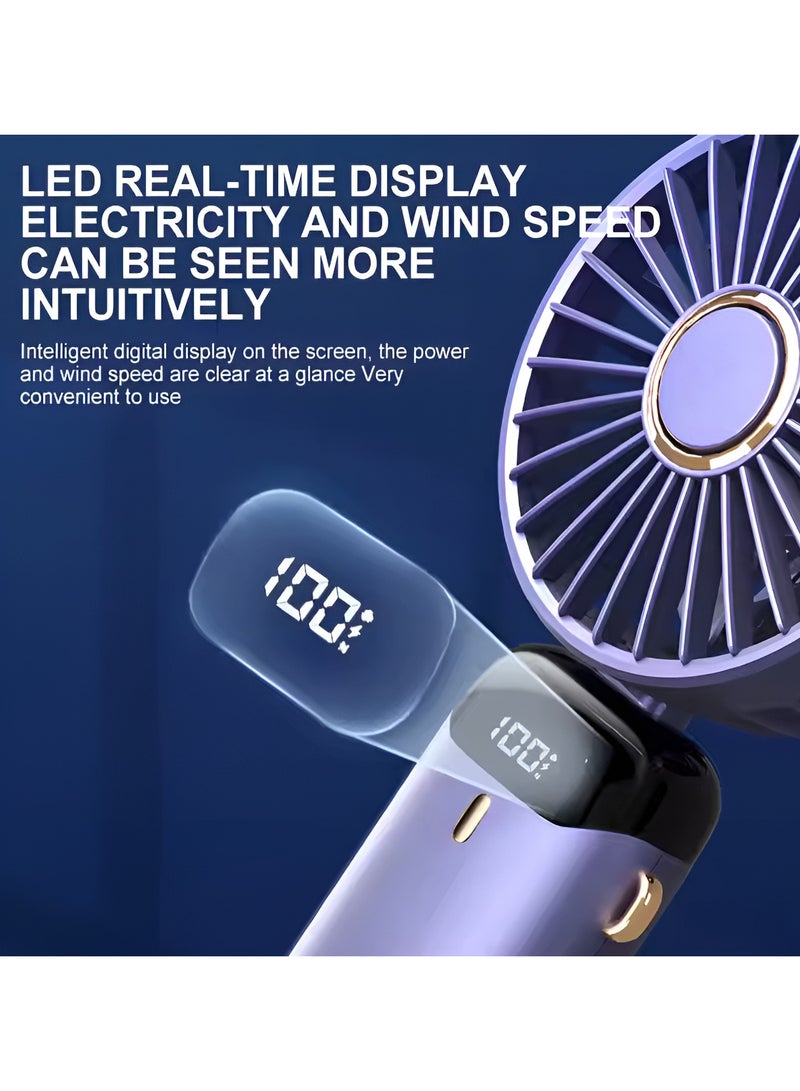 micro speed Portable Foldable Mini Handheld Fan with 5 Speeds, Digital Display, USB Rechargeable, 90° Rotation, Strong Wind, Instant Cooling - Image 5