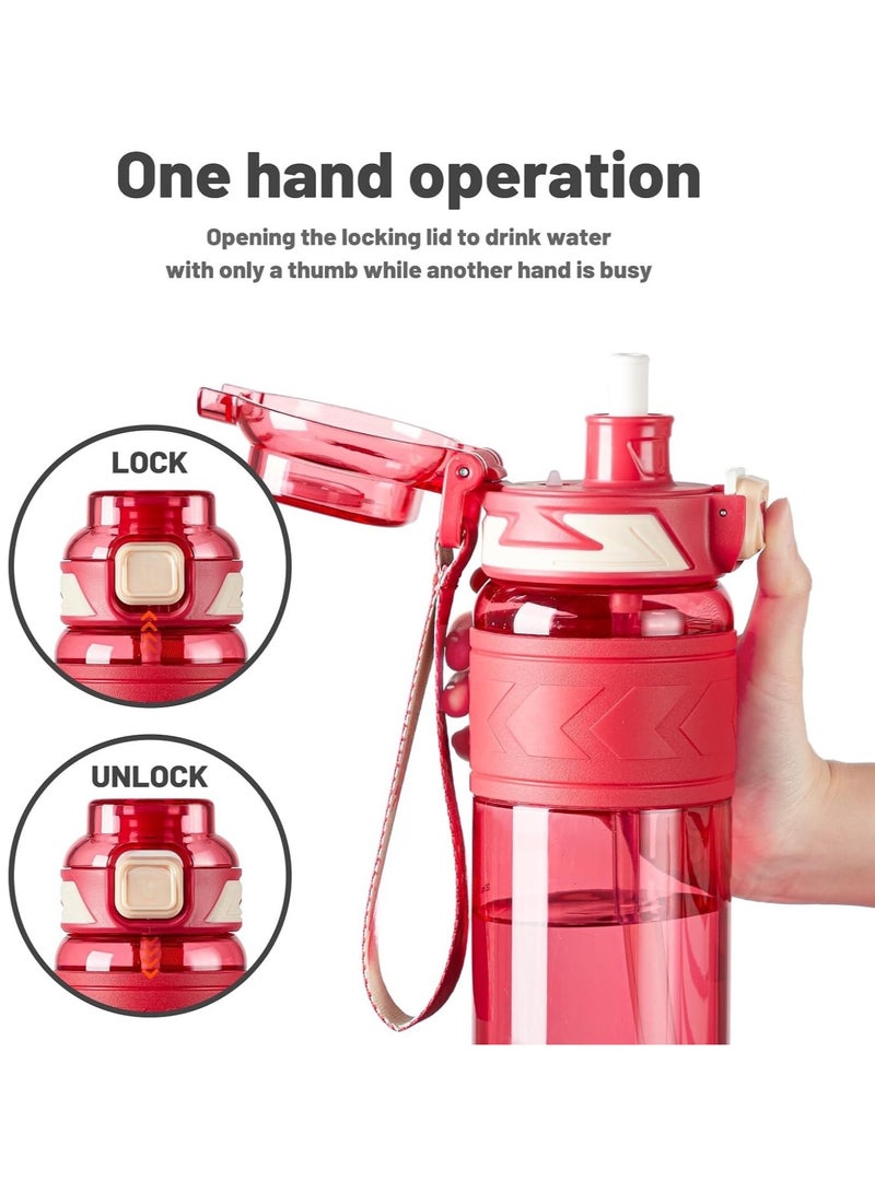 VIO Leakproof Water Bottle 1L With Capacity Marker, Flip Top Lid Straw Sipper, Drink Bottles For Fitness, Gym, Outdoor, Sports, Yoga, Pilates, Running, Camping, School, College, Work, Travel - Image 2