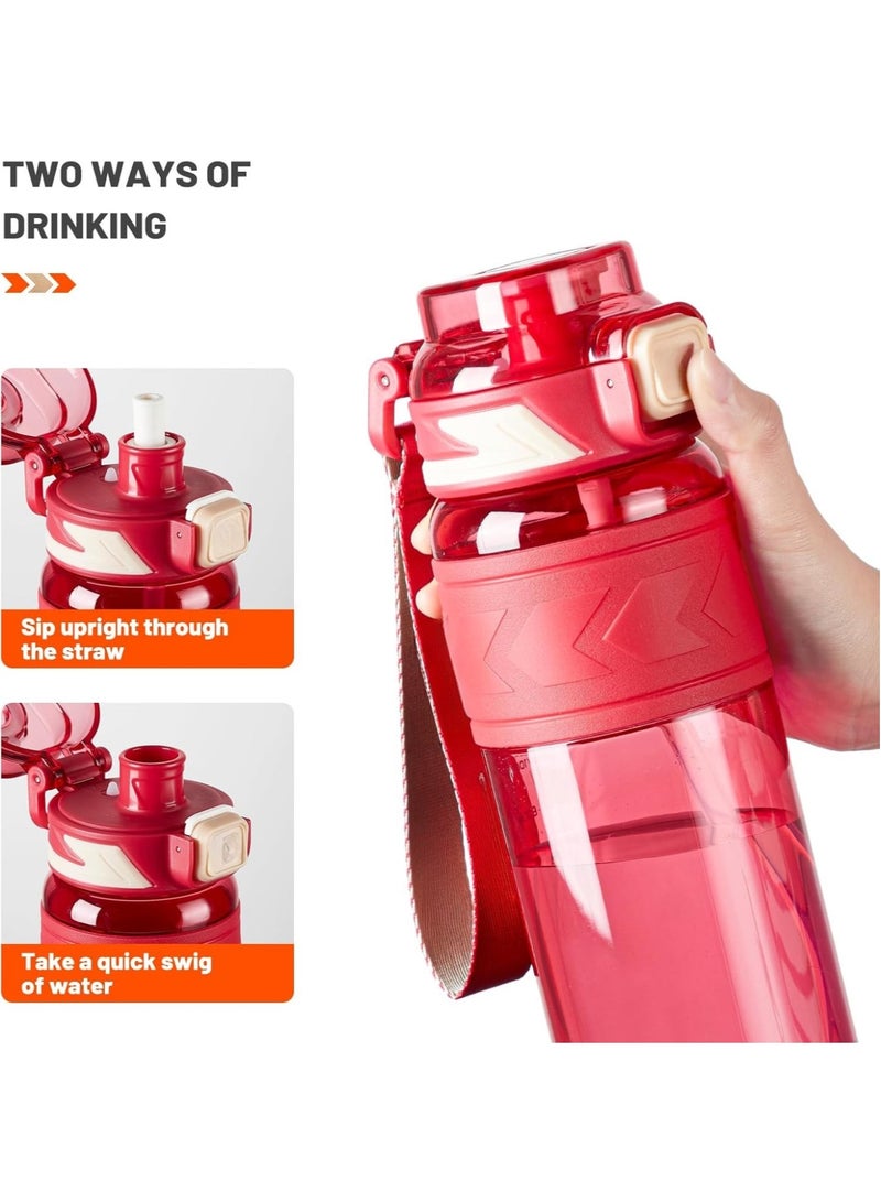 VIO Leakproof Water Bottle 1L With Capacity Marker, Flip Top Lid Straw Sipper, Drink Bottles For Fitness, Gym, Outdoor, Sports, Yoga, Pilates, Running, Camping, School, College, Work, Travel - Image 3