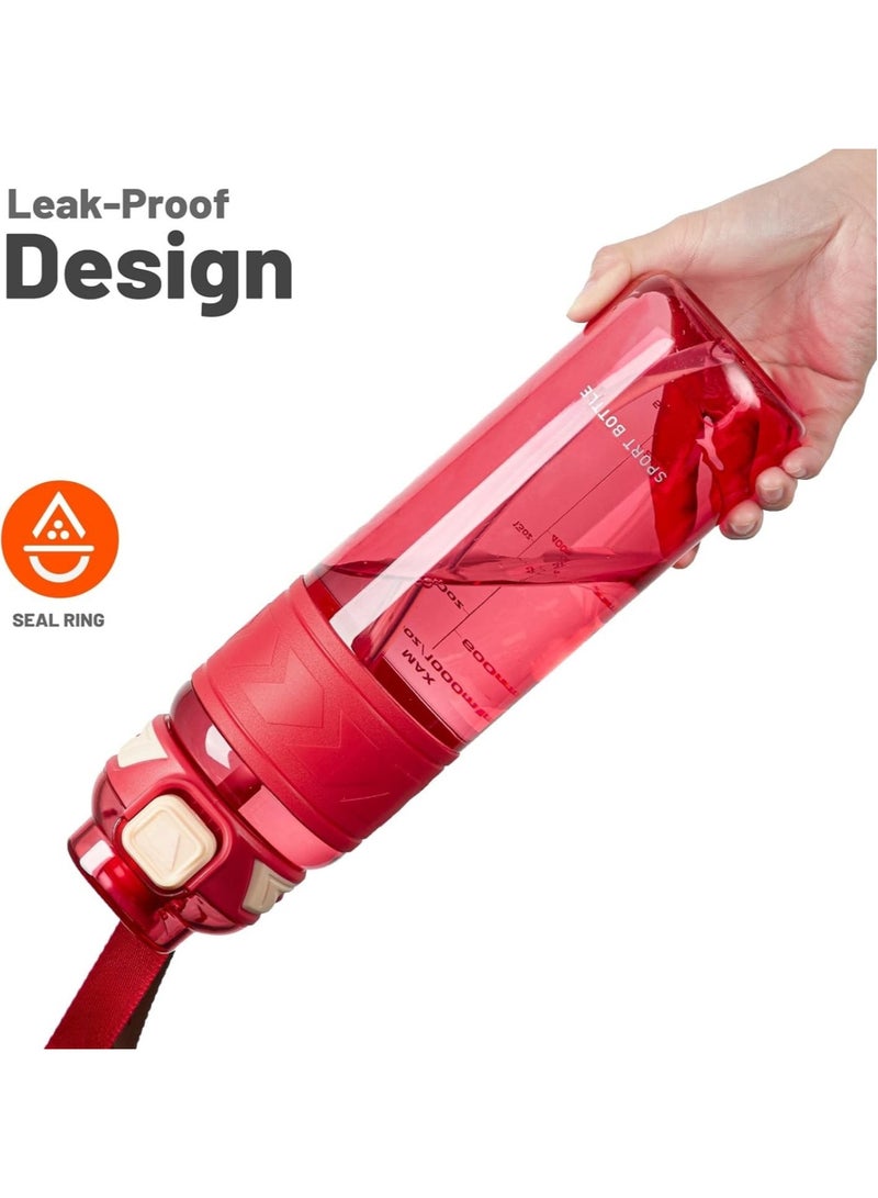 VIO Leakproof Water Bottle 1L With Capacity Marker, Flip Top Lid Straw Sipper, Drink Bottles For Fitness, Gym, Outdoor, Sports, Yoga, Pilates, Running, Camping, School, College, Work, Travel - Image 5
