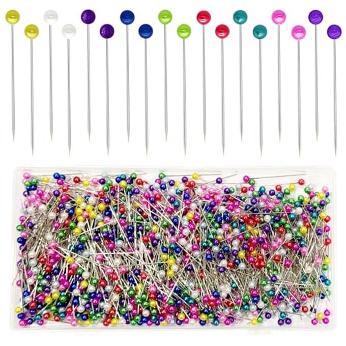 1000PCS SEWING PINS STRAIGHT PIN FOR FABRIC PEARLIZED BALL HEAD QUILTING PINS LONG 15INCH MULTICOLOR CORSAGE STICK PINS FOR DRESSMAKER JEWELRY DIY DECORATION CRAFT AND SEWING PROJECT