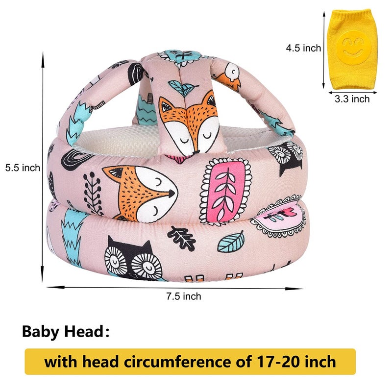 Umtiti Adjustable Baby Helmet, Lightweight & Soft, with Knee Pads & Socks for Crawling & Walking. Forest, Pink - Image 4