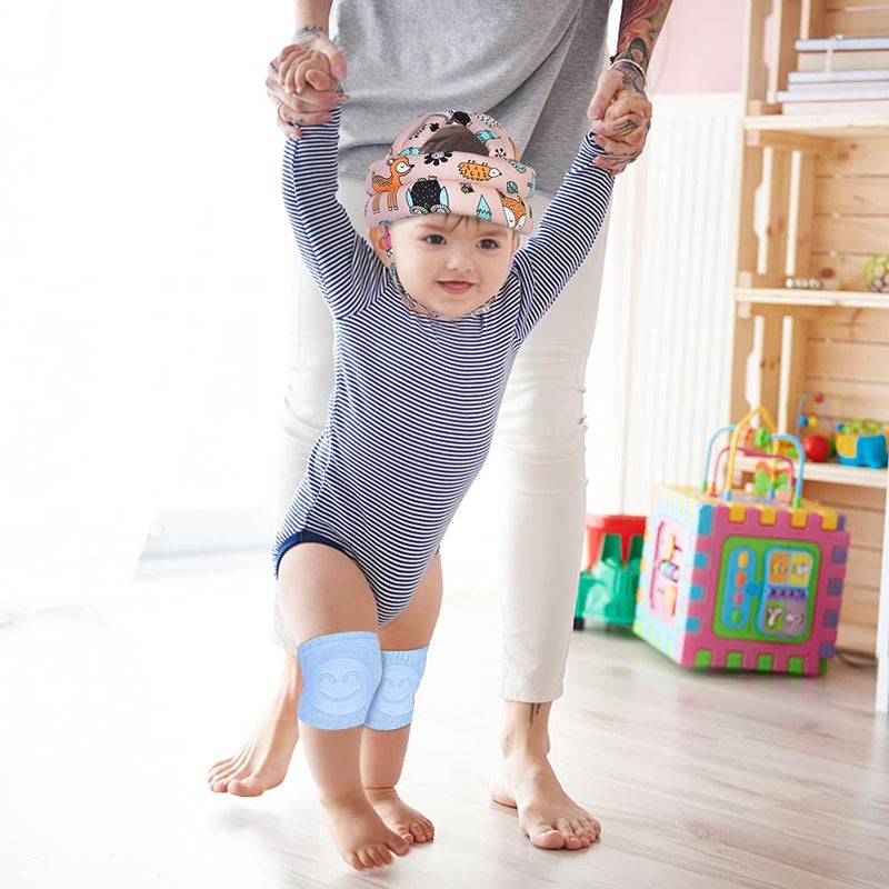 Umtiti Adjustable Baby Helmet, Lightweight & Soft, with Knee Pads & Socks for Crawling & Walking. Forest, Pink - Image 3