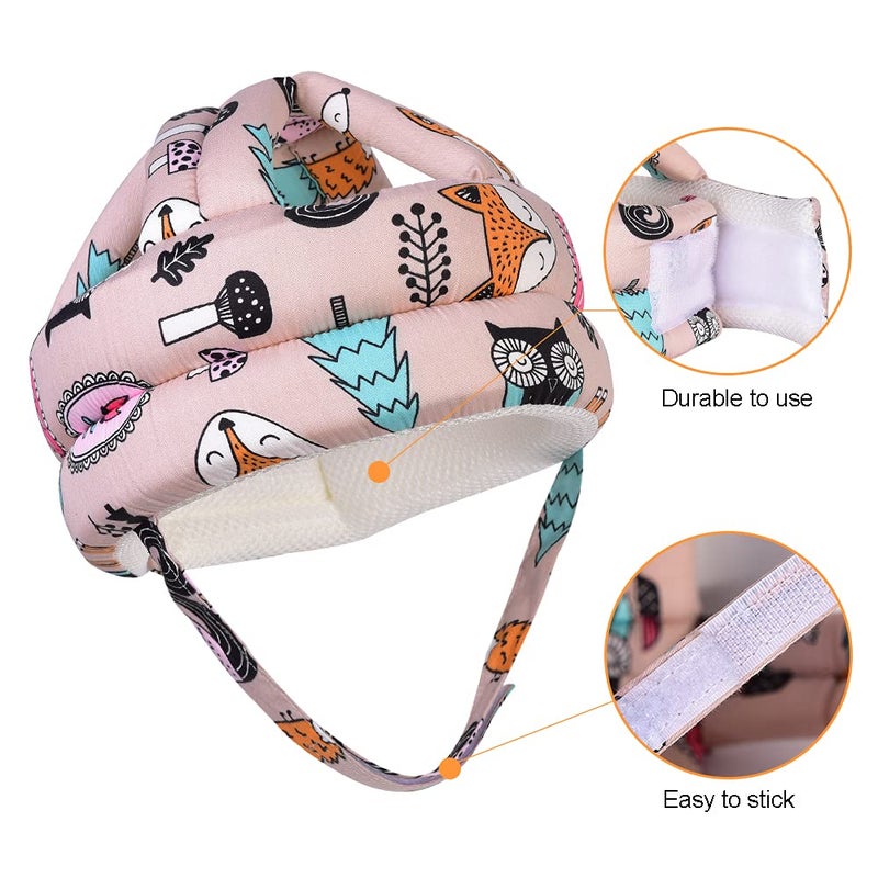 Umtiti Adjustable Baby Helmet, Lightweight & Soft, with Knee Pads & Socks for Crawling & Walking. Forest, Pink - Image 2