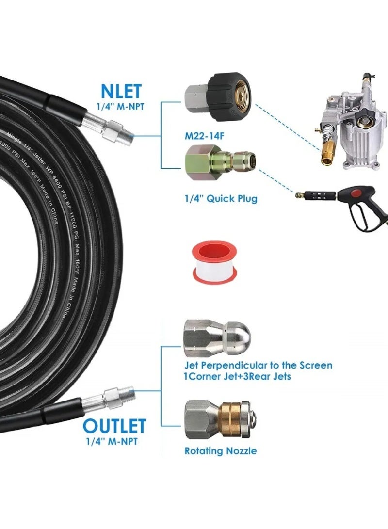 15m High Pressure Washing Nozzle Kit Hose Drainage - Image 4