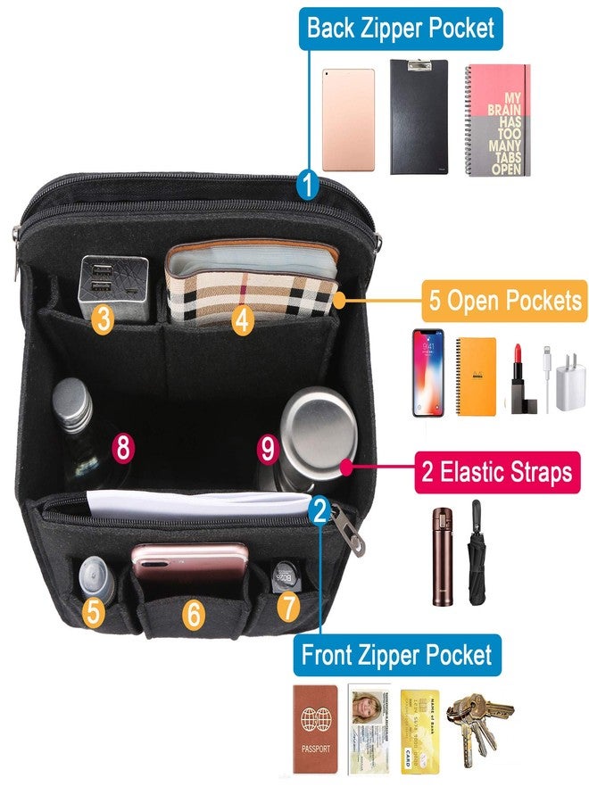 Yoillione Felt Backpack Organizer Insert for Women and Men, Large Travel Rucksack Insert with High Capacity, Lightweight Bag Organizer with Zipper Pocket - Image 3
