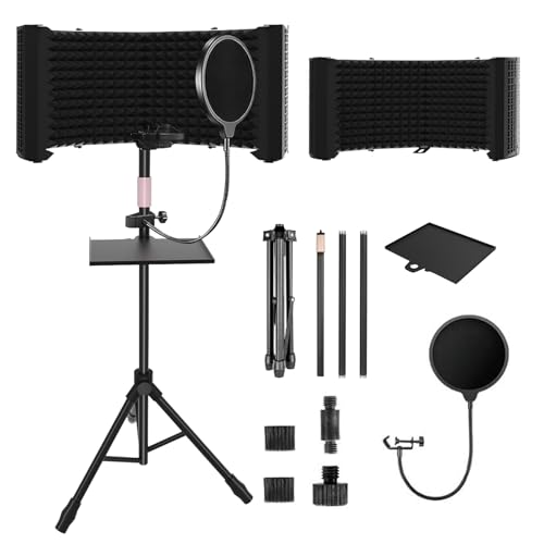 Temgcuam 6-Panel Microphone Isolation Shield with Adjustable Stand – Foldable Soundproof Vocal Booth for Recording,Podcasting, Streaming, Singing, YouTube Videos - Image 1