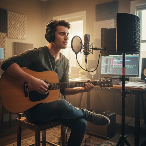 Temgcuam 6-Panel Microphone Isolation Shield with Adjustable Stand – Foldable Soundproof Vocal Booth for Recording,Podcasting, Streaming, Singing, YouTube Videos - Image 2