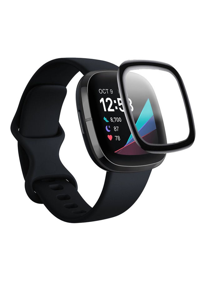 Perfii Full Coverage Curved Screen Protector For Fitbit Sense Clear/Black - Image 2