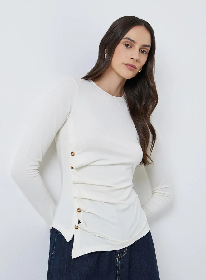 Styli Styli Asymmetric Hem Button Detail Long Sleeve Top