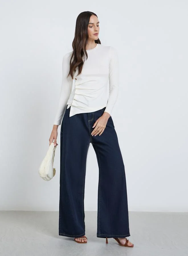 Styli Styli Asymmetric Hem Button Detail Long Sleeve Top