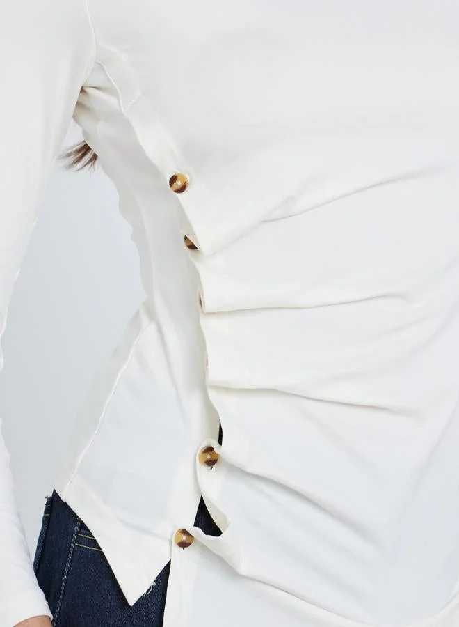 Styli  Styli Asymmetric Hem Button Detail Long Sleeve Top for Women | Best Price UAE