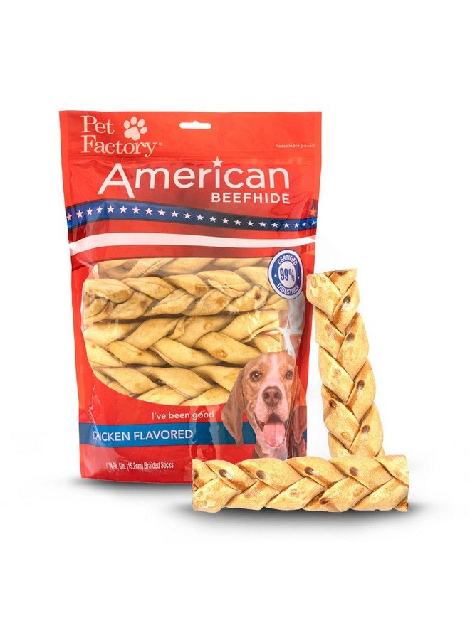 Pet Factory American Beefhide 6" Braided Sticks Dog Chew Treats - Chicken Flavor, 14 Count/1 Pack - Image 1