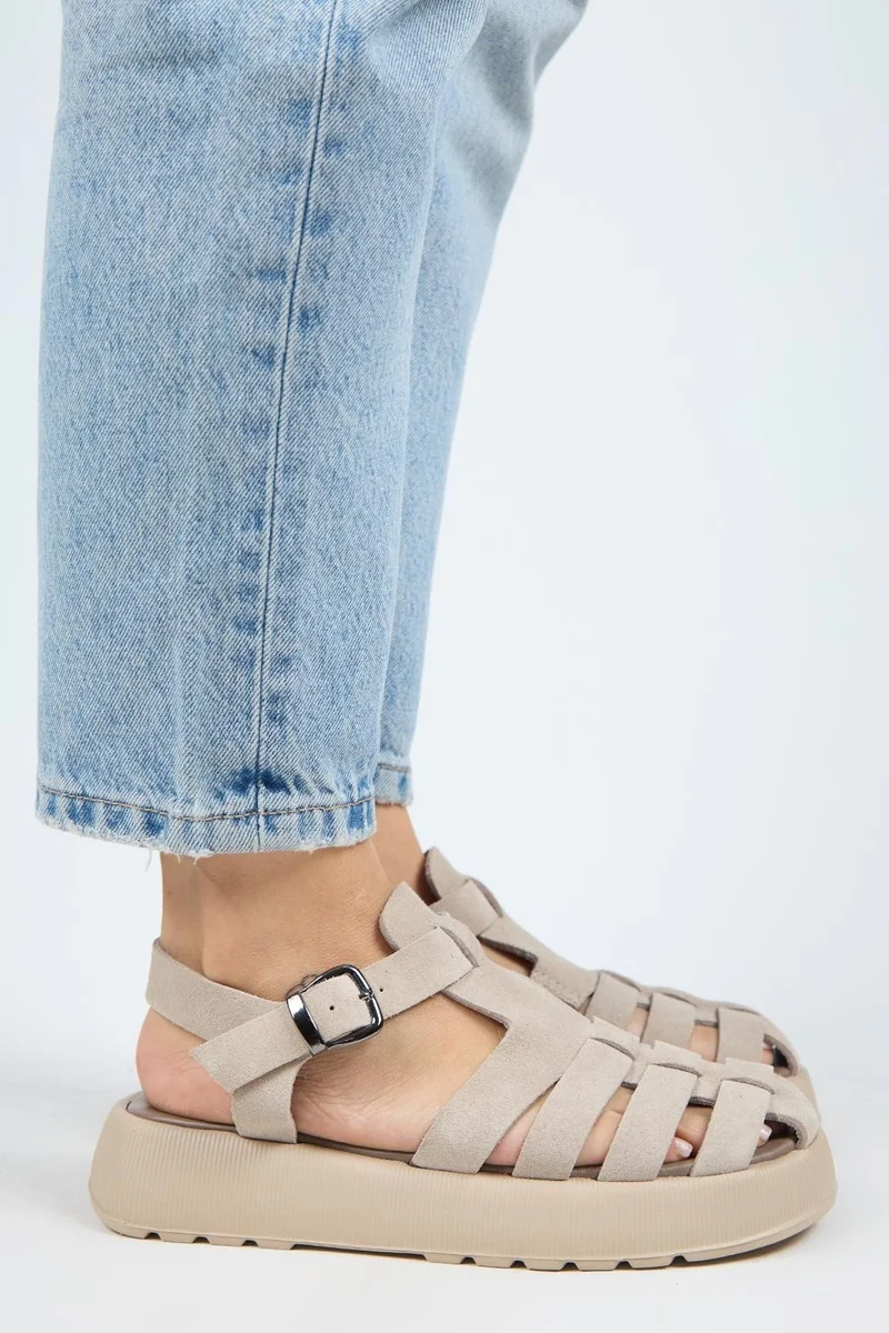 Manijero Manijero Rosa Women's Genuine Leather Buckle Beige Sandals