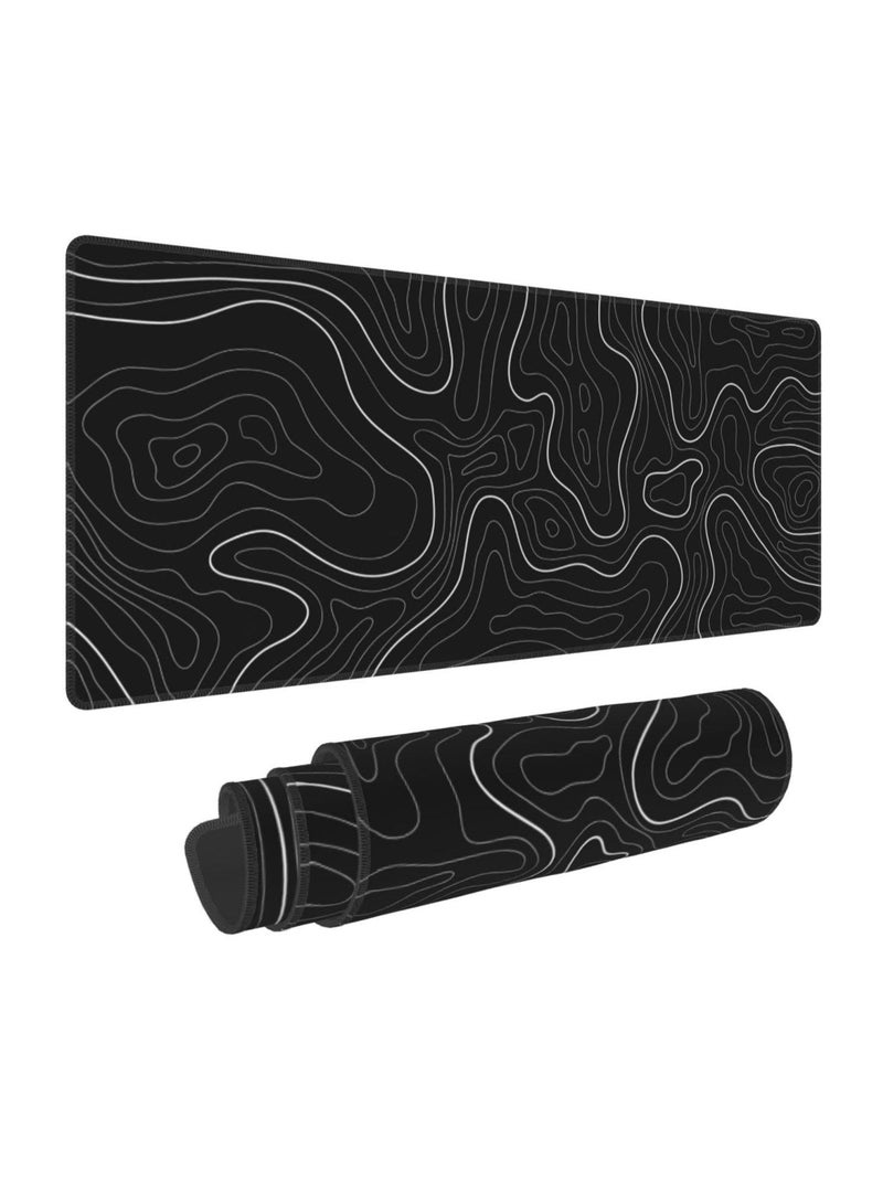 90 سم × 40 سم  لوحة ماوس كمبيوتر محمول للألعاب السوداء ، لوحة ماوس ألعاب طبوغرافية ، وسادات مكتبية كبيرة لوحة مفاتيح الكمبيوتر غير قابلة للانزلاق  حصيرة طاولة مطاطية سميكة ، منصات الماوس - رأس سلك صلب أبيض - view 2