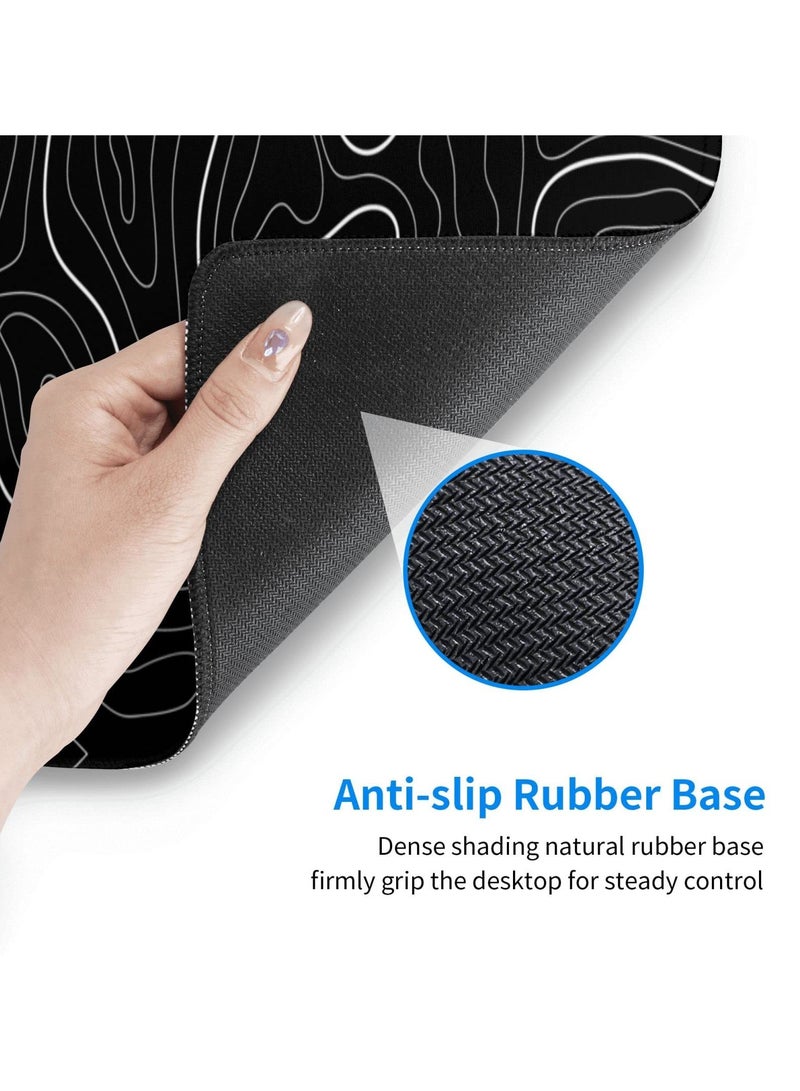90CM x 40CM Black Gaming Laptop Mouse Pad, Topographic Gaming Mouse Pad, Big Desk Pads PC Keyboard Non-Slip Thick Rubber Table Mat, Mouse Pads-White Solid Wire Head