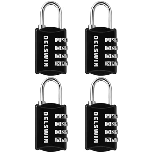 DELSWIN Small Combination Lock for Locker, 4-Digit Mini Combo Lock for Backpack and Luggage, Combination Padlock for School Gym Locker (Pack of 4) - Image 1