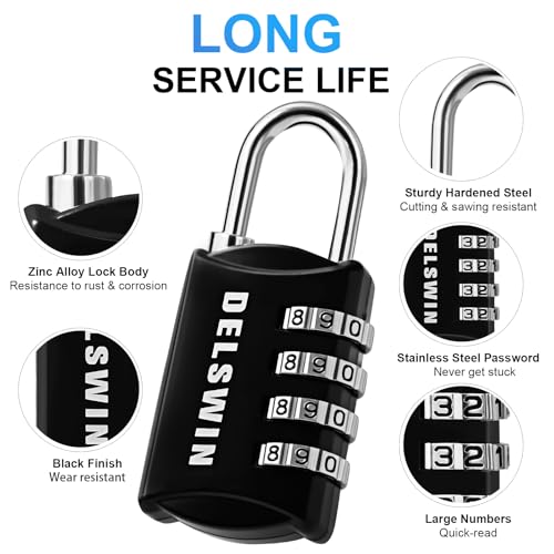 DELSWIN Small Combination Lock for Locker, 4-Digit Mini Combo Lock for Backpack and Luggage, Combination Padlock for School Gym Locker (Pack of 4) - Image 4