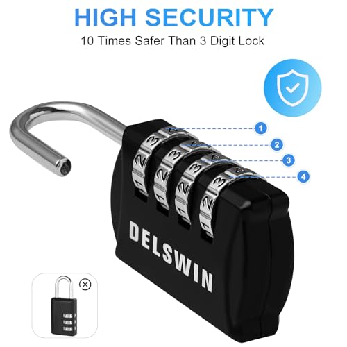 DELSWIN Small Combination Lock for Locker, 4-Digit Mini Combo Lock for Backpack and Luggage, Combination Padlock for School Gym Locker (Pack of 4) - Image 5