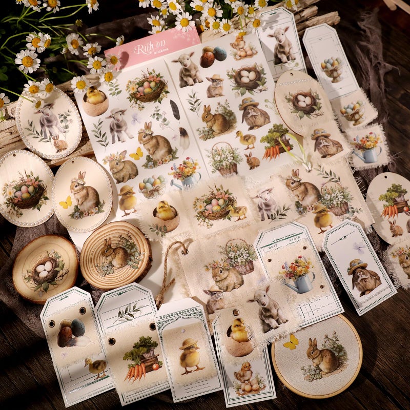 CATaireen Spring Easter Crafts Rub On Transfers Sticker Vintage Floral Farm Rabbit Cow Decal DIY Egg Cute Bunny Use for Fabric Clay Paper Wood Holiday Scrapbooking Embellishments (Small 2 Sheets) - Image 3