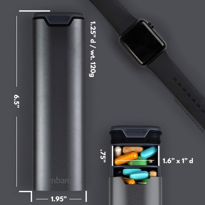 HigherHuman 7 Day Weekly Pill Organizer 2.0 by mbarc - Premium Stylish Aluminum and Wood Large Capacity Pill Box for Supplements, Pills, Vitamins and Medication. (Steel Grey) - Image 5