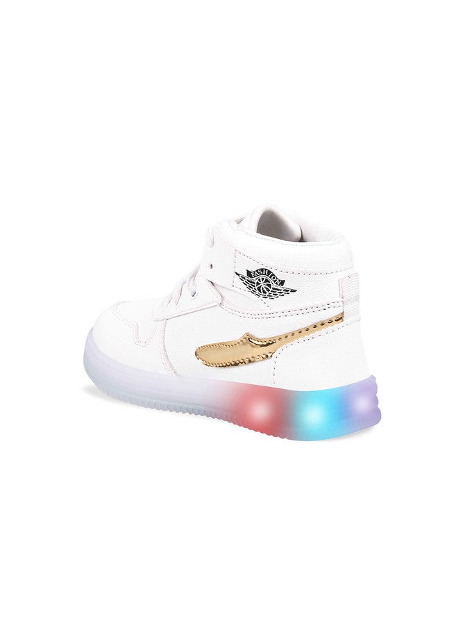 KATS Boys Lace Up Mid Top LED Lightweight Sneakers with Gold Accents - Image 3