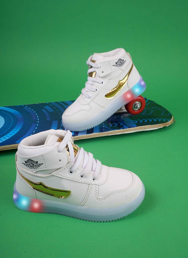 KATS Boys Lace Up Mid Top LED Lightweight Sneakers with Gold Accents - Image 1