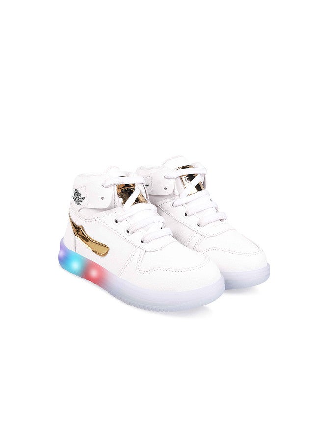 KATS Boys Lace Up Mid Top LED Lightweight Sneakers with Gold Accents - Image 2