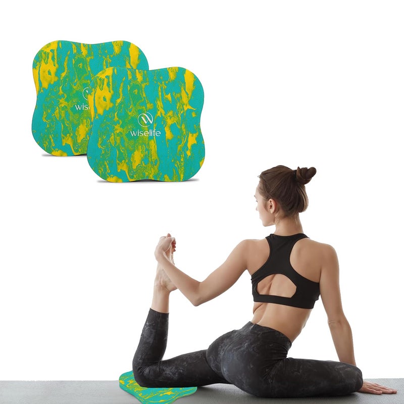 WISELIFE 16MM Knee & Elbow Cushion Pad - Aqua Yellow (Set of 2) | High Density Premium ECO TPE Foam Material | Extra Cushion, Professional Grip & | Support for Knees, Hands, Wrists, and Elbows | Planks, Pushups, Yoga, Meditation, Pilates, Exercise & Workout - Image 1
