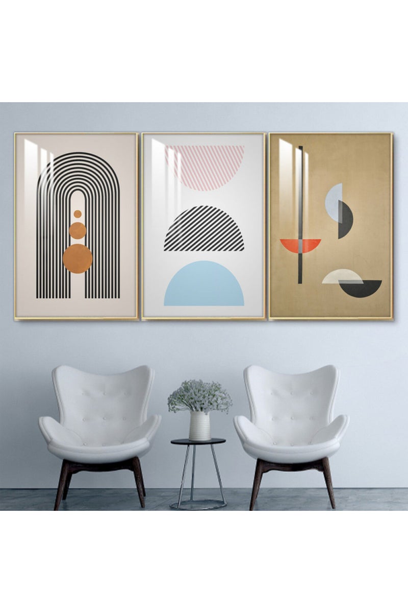 Marktna Three wooden wall painting with a frame and a clear acrylic layer - Image 1