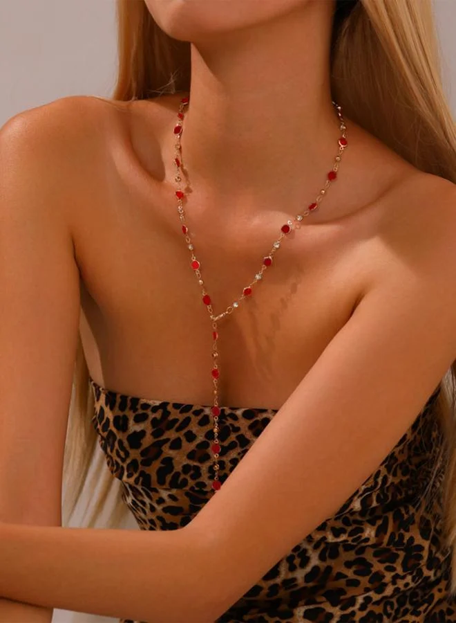 Take Two Red Embellished Y-Shaped Necklace