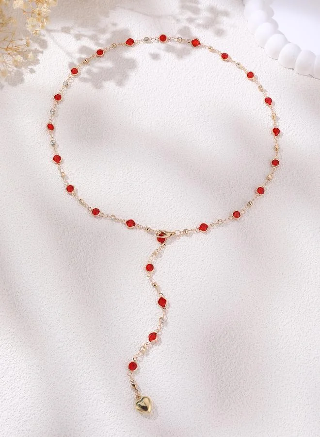 Take Two Red Embellished Y-Shaped Necklace
