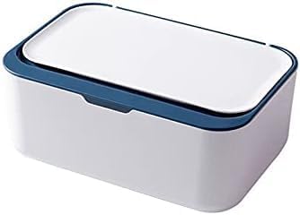 Sakar Wipes Dispenser||Dustproof Tissue Storage Box Case||Wipes Pouch Case||Baby Napkin Storage Box Holder||Wet Wipes Dispenser Holder with Lid for Home/Office/Desk(Pack of 1)(White with Dark Blue). - Image 1
