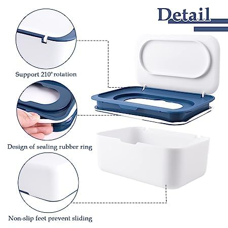 Sakar Wipes Dispenser||Dustproof Tissue Storage Box Case||Wipes Pouch Case||Baby Napkin Storage Box Holder||Wet Wipes Dispenser Holder with Lid for Home/Office/Desk(Pack of 1)(White with Dark Blue). - Image 5