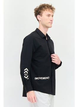 SELECTED Men Loose Fit Brand Logo Full Sleeves Casual Shirt, Black  - Image 3