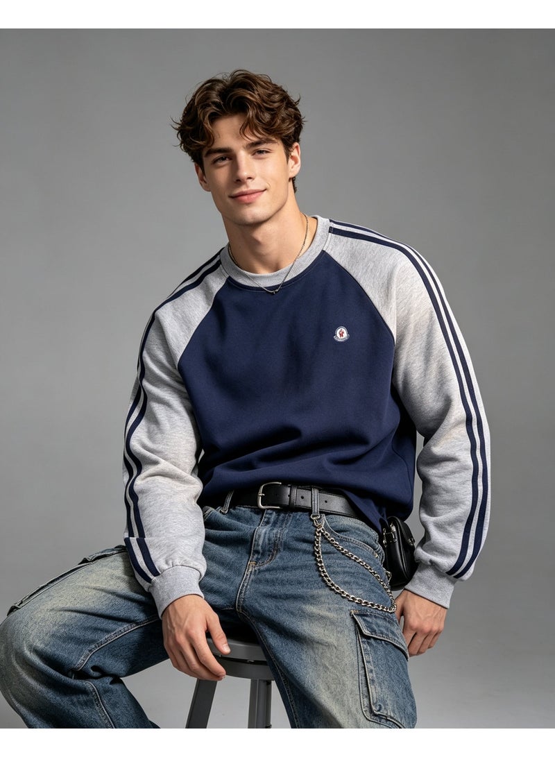 MONCLER LES SOMMETS MONCLER Raglan Long Sleeve Sweatshirt Couple Outfit Oversized Casual Daily Street Style Modest Wear For Men And Women Navy Grey - Image 1