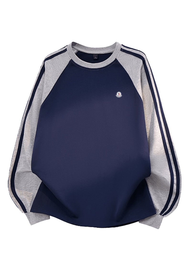 MONCLER LES SOMMETS MONCLER Raglan Long Sleeve Sweatshirt Couple Outfit Oversized Casual Daily Street Style Modest Wear For Men And Women Navy Grey - Image 2