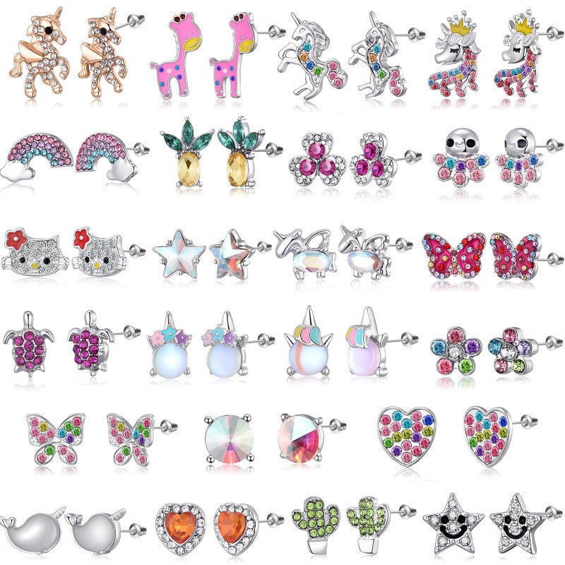 Tamhoo 30 Pairs Dazzling Cartoon Hypoallergenic Earrings for Girls Sensitive Ears with Stainless Steel Post -Assorted Cute Stud Earrings for Teens Girls Women - Image 1