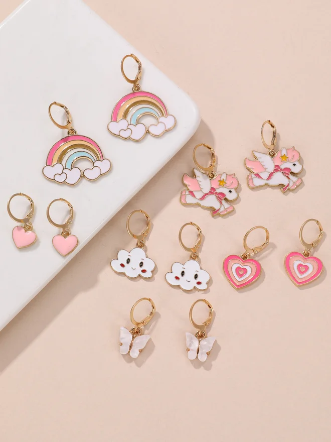 Take Two Pack of 6 - Pink and Gold Charm Earrings