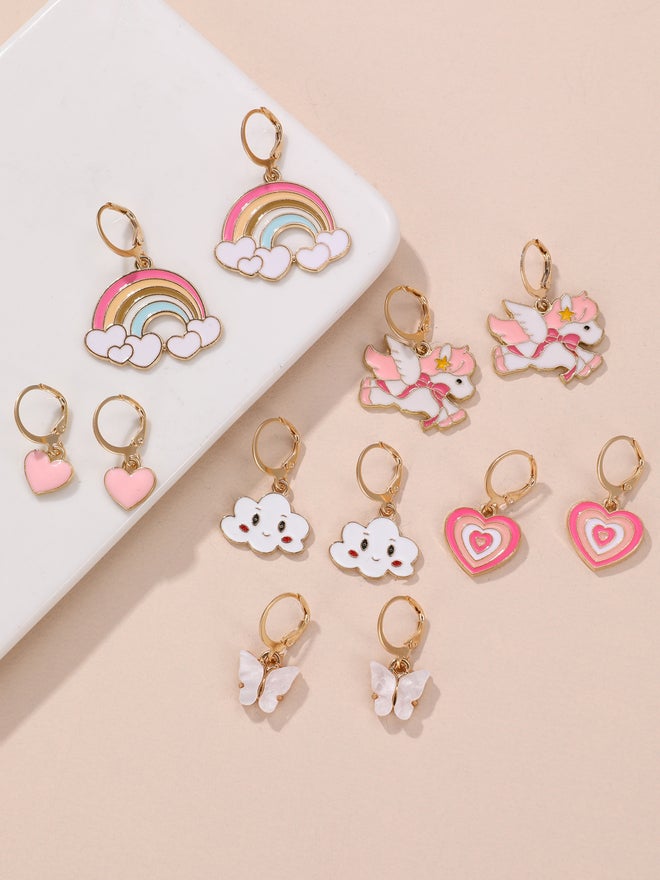 Take Two Pack of 6 - Pink and Gold Charm Earrings - Image 1