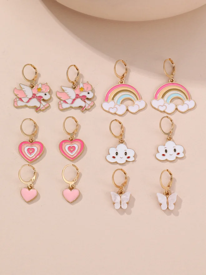 Take Two Pack of 6 - Pink and Gold Charm Earrings