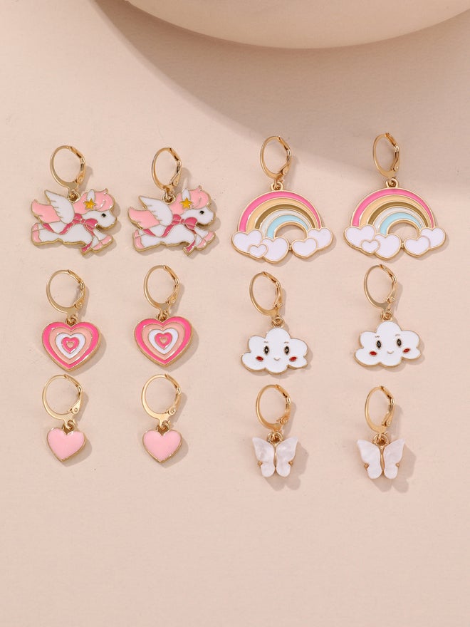 Take Two Pack of 6 - Pink and Gold Charm Earrings - Image 2