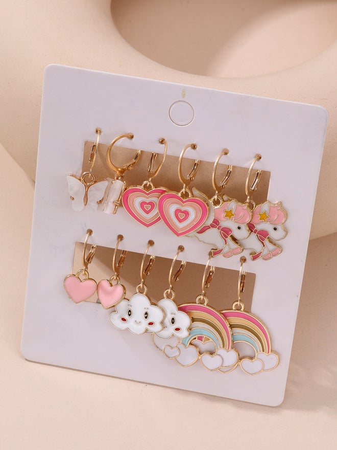 Take Two Pack of 6 - Pink and Gold Charm Earrings - Image 3