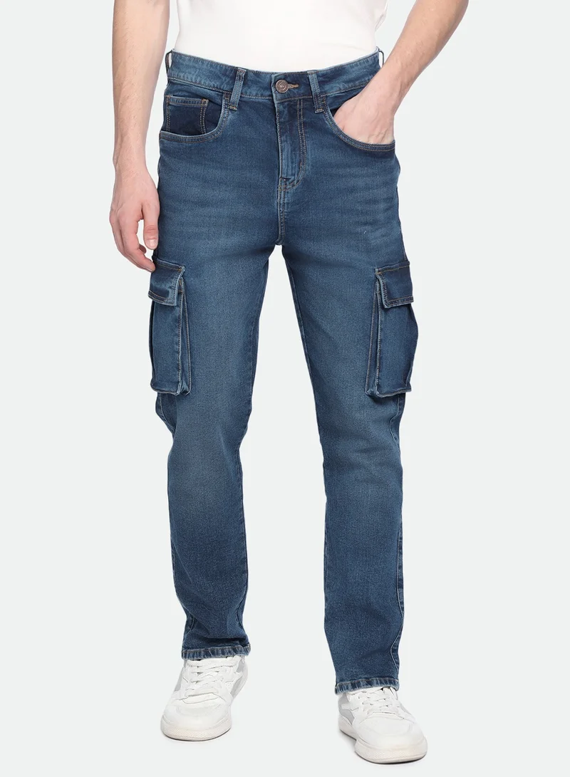 دينيس لينغو جينز رجالي أزرق متوسط مستقيم بقصة مستقيمة بنمط سادة