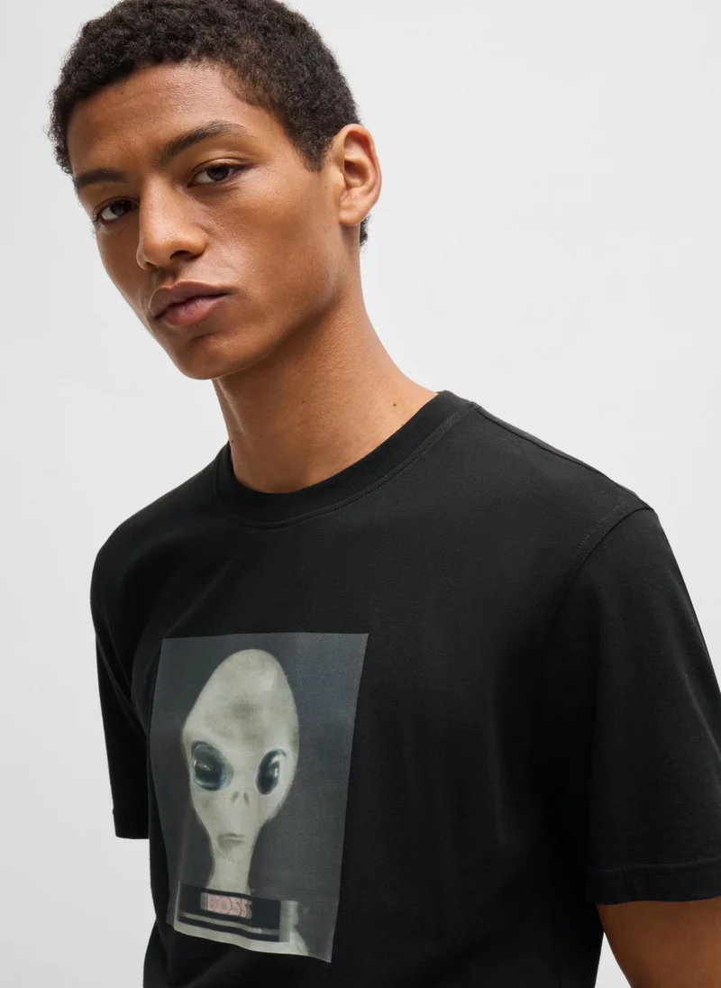 BOSS Regular-fit T-shirt in cotton jersey with seasonal artwork