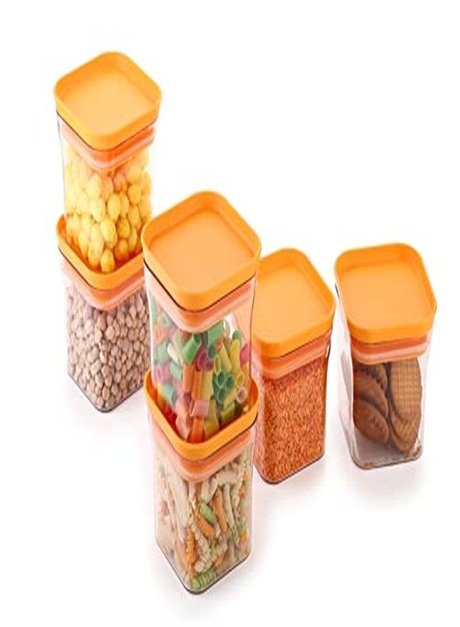 YouBee® Unbreakable Air Tight Kitchen Storage Container for Rice | Dal | Atta, BPA-Free, Flour | Cereals | Snacks | Stackable | Modular, 600 Ml Set 6 (Orange) - Image 3
